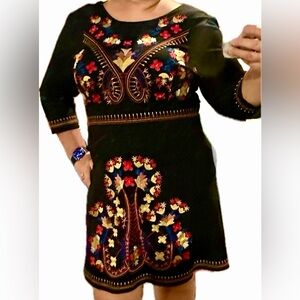 LAI MENG FIVE CATS Embroidered Floral Black Dress